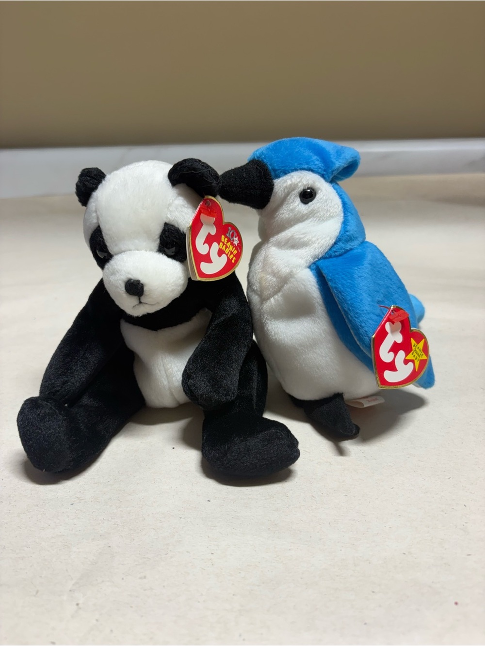 Ty Beanie Babies Panda and Blue Parrot Plush Set
